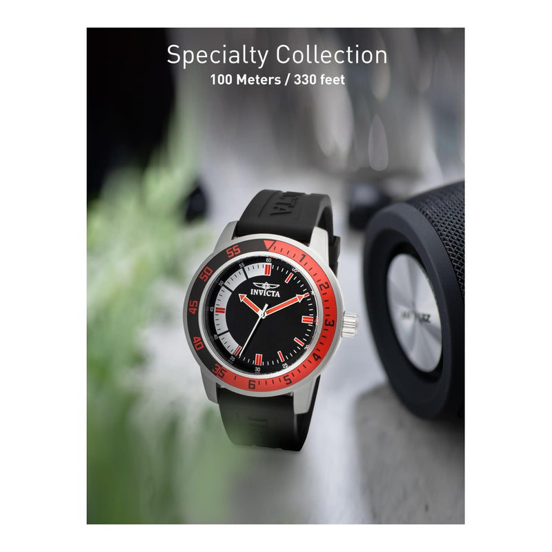 Reloj Invicta para hombre, modelo Specialty, acero inoxidable, con correa negra de silicona y movimiento de cuarzo