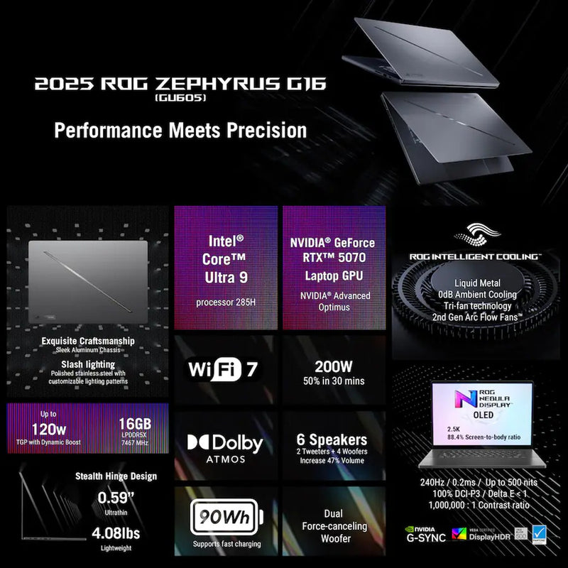 ASUS - ROG Zephyrus G16 16" 2.5K OLED 240Hz Gaming Laptop - Intel Core Ultra 9 285H - 16GB Memory - RTX 5070 - 1TB Storage - Eclipse Gray