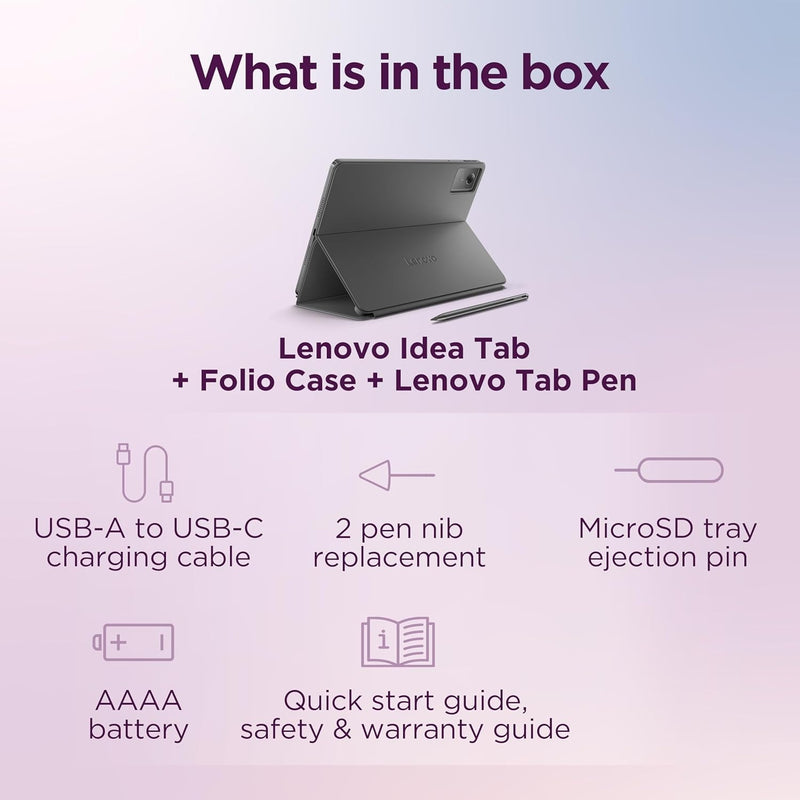 Lenovo Idea Tab - College Tablet - 11″ 2.5K IPS Touchscreen Display - 90Hz - MediaTek Dimensity 6300-4 GB Memory - 128 GB Storage - Integrated Arm Mali-G57 MC2 - Tab Pen and Folio Case