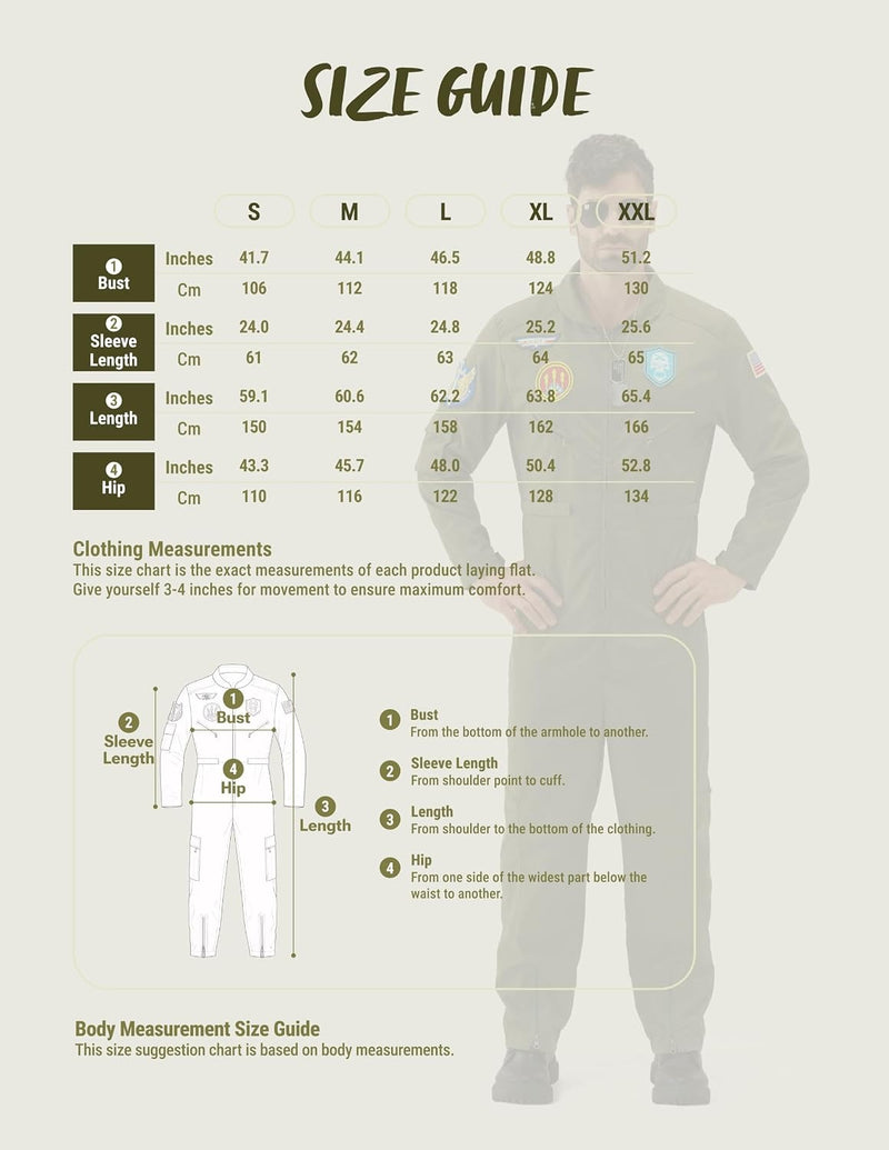 Spooktacular Creations Men’s Fighter Pilot Jumpsuit Adult, Pilot Costume Men with Accessory for Halloween
