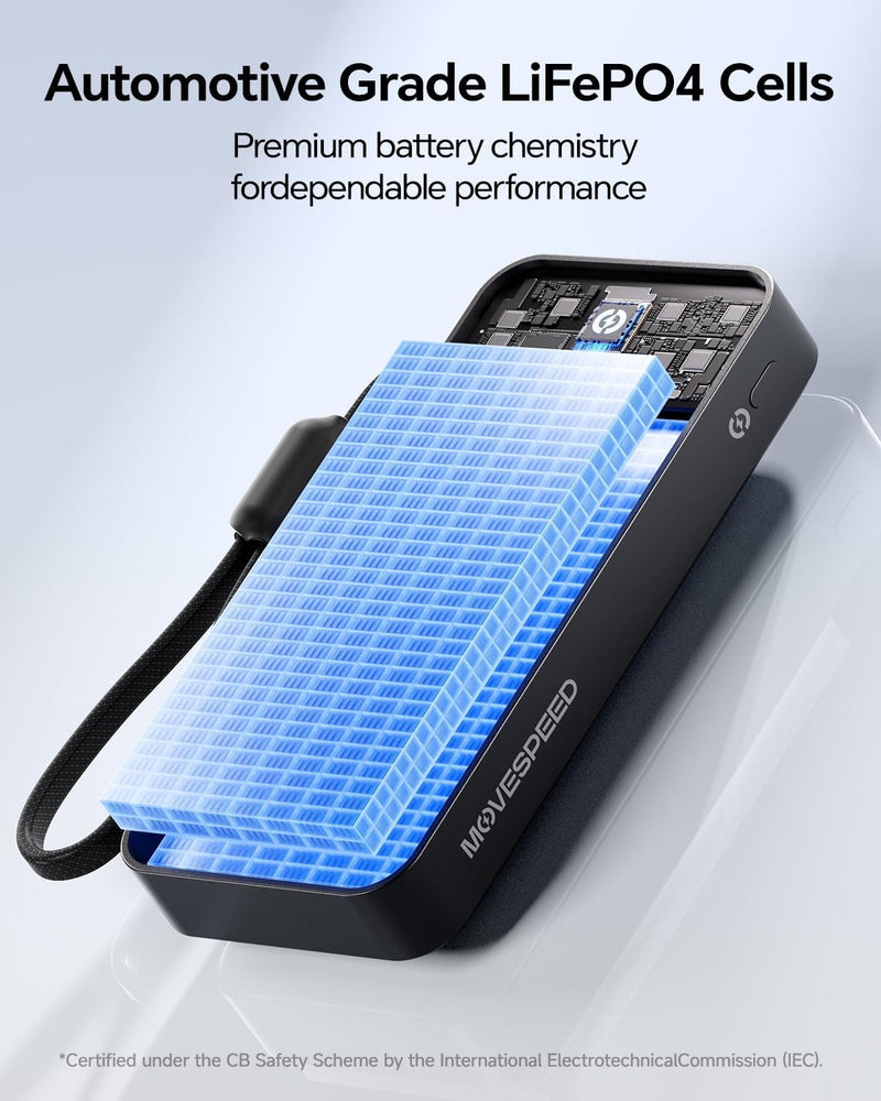 MOVE SPEED 35W Portable Charger, 20000mAh Power Bank,Built in USB-C Cables