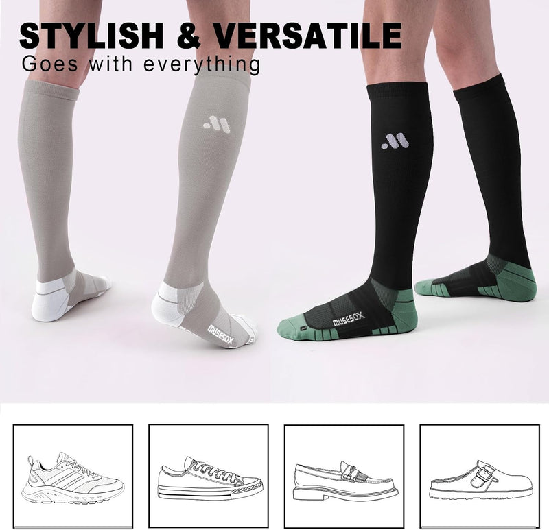 musesox Compression Socks for Women and Men,15-20 mmHg Support(3 Pairs)
