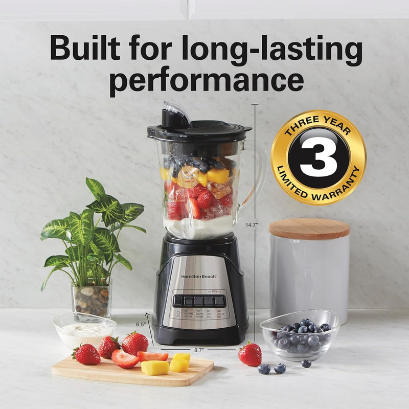 Hamilton Beach Power Elite Wave Action Blender For Smoothies, 40 Oz Glass