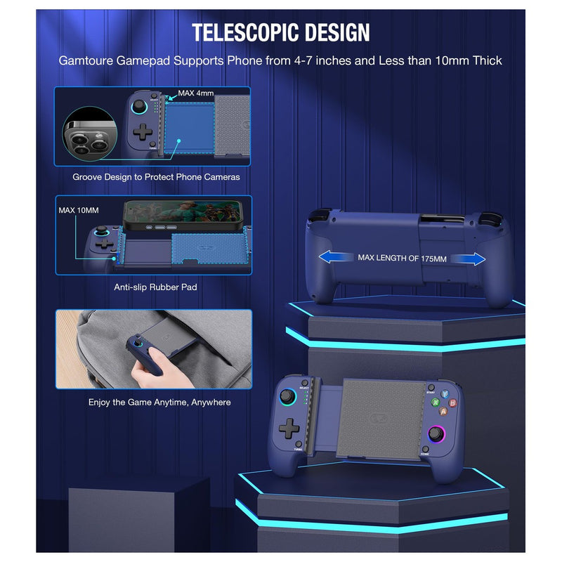 Gamtoure Wireless Controller con Joysticks Hall Effect, diseño ergonómico y RGB para iPhone/Android, ideal para juegos en la nube