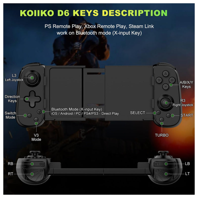 Koiiko Phone Game Controller para iPhone, Android, PC y Switch, compatible con juegos en la nube y transmisión