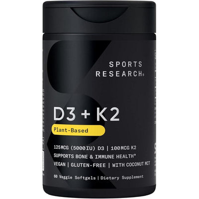 Vitaminas D3 y K2 con aceite de coco, soporte óseo e inmune, certificadas veganas, sin OGM ni soja, 60 cápsulas blandas
