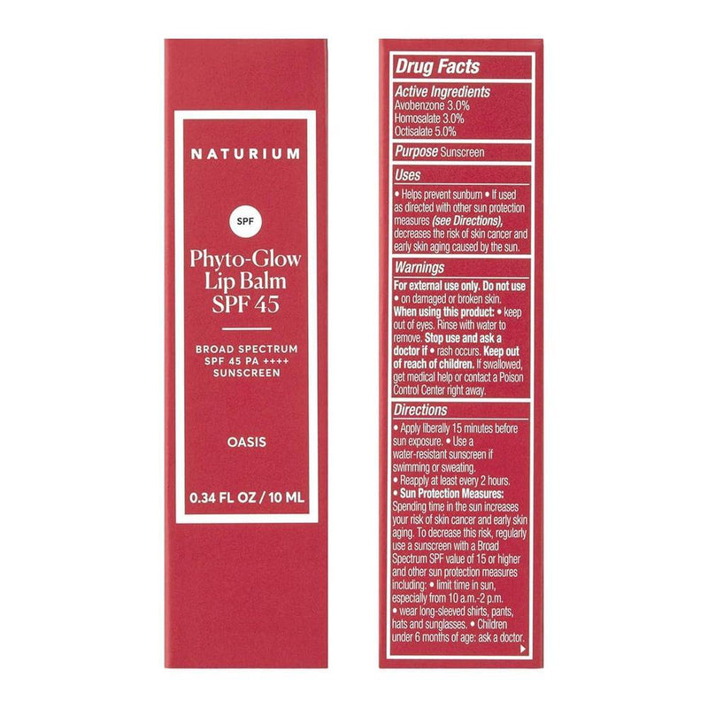 Bálsamo labial Naturium Phyto-Glow con SPF 45, protector solar con brillo tintado y nutrición botánica