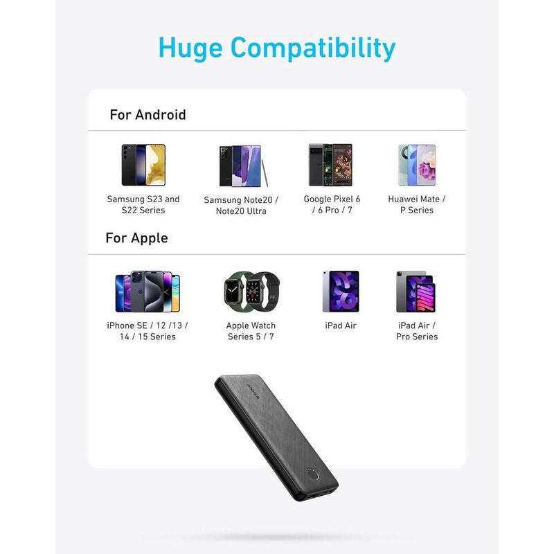 Anker Banco de energía compacto PowerCore 10K, batería de 10,000 mAh con carga PowerIQ para iPhone, iPad y más, USB-C bidireccional