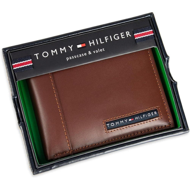 Cartera Tommy Hilfiger de piel auténtica para hombre, con ventana de identificación y múltiples ranuras para tarjetas