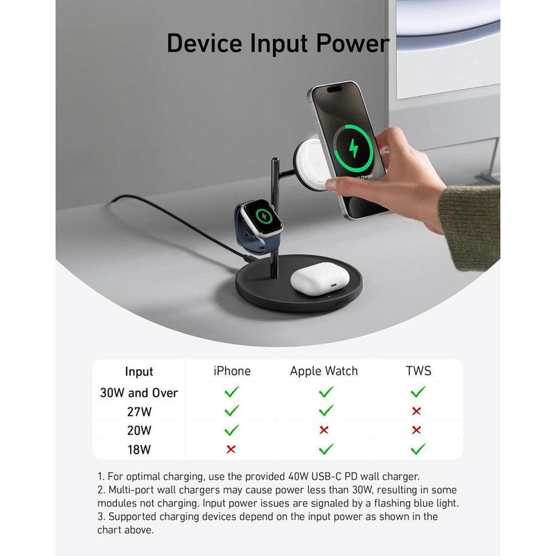 Anker MagGo Estación de Carga Inalámbrica 3 en 1 Compatible con MagSafe para iPhone, Apple Watch y AirPods, Certificación Qi2