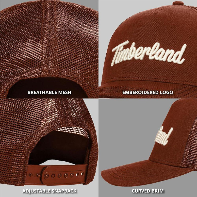 Timberland Gorra de camionero para hombre con sarga de algodón y malla transpirable, cierre ajustable a presión