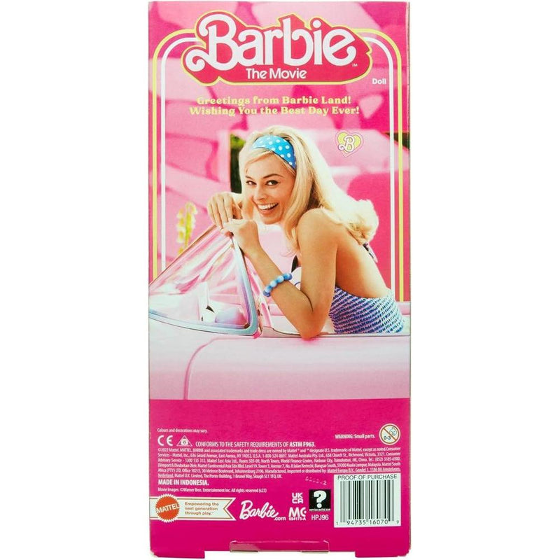 Muñeca Barbie The Movie de Margot Robbie, coleccionable con vestido de cuadros vichy rosa y collar de margaritas