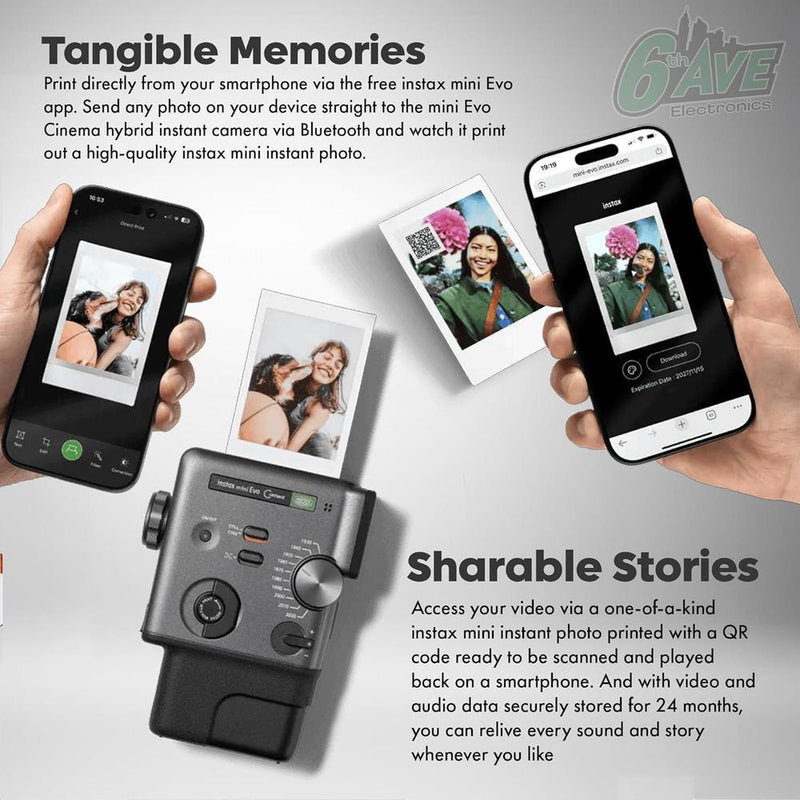 Paquete Fujifilm Instax Mini Evo Híbrida, Cámara Instantánea 3 en 1 con Bluetooth y Efectos Vintage