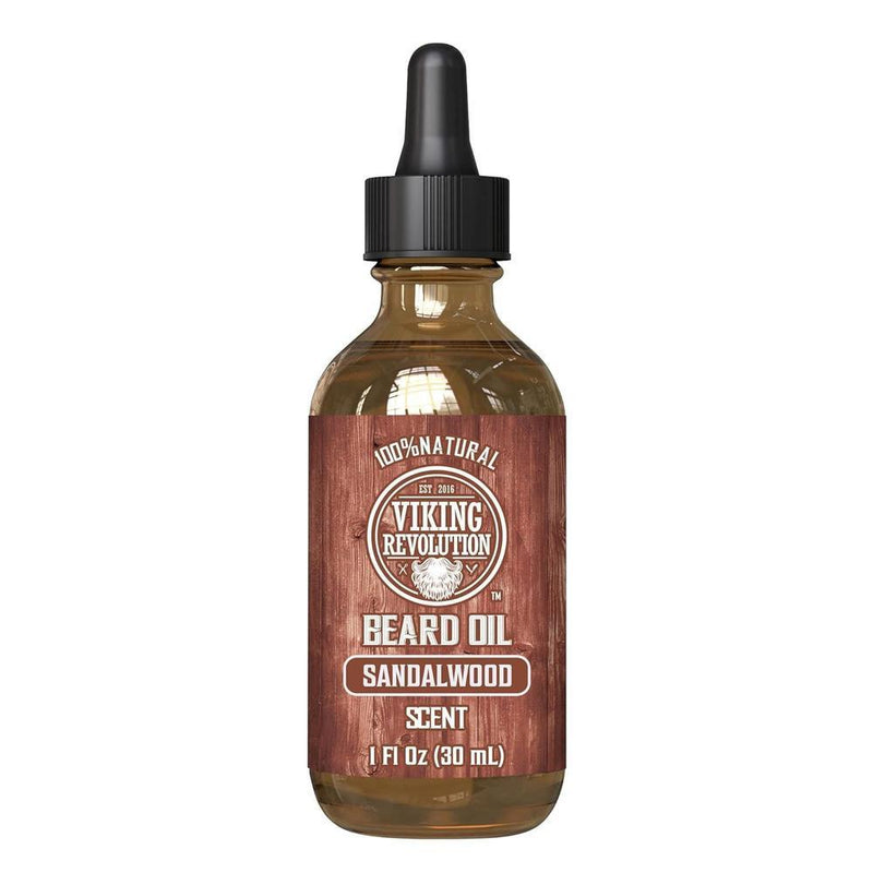 Aceite de barba para hombres con argán y jojoba Viking Revolution, suavizante, hidratante y acondicionador, aroma a sándalo