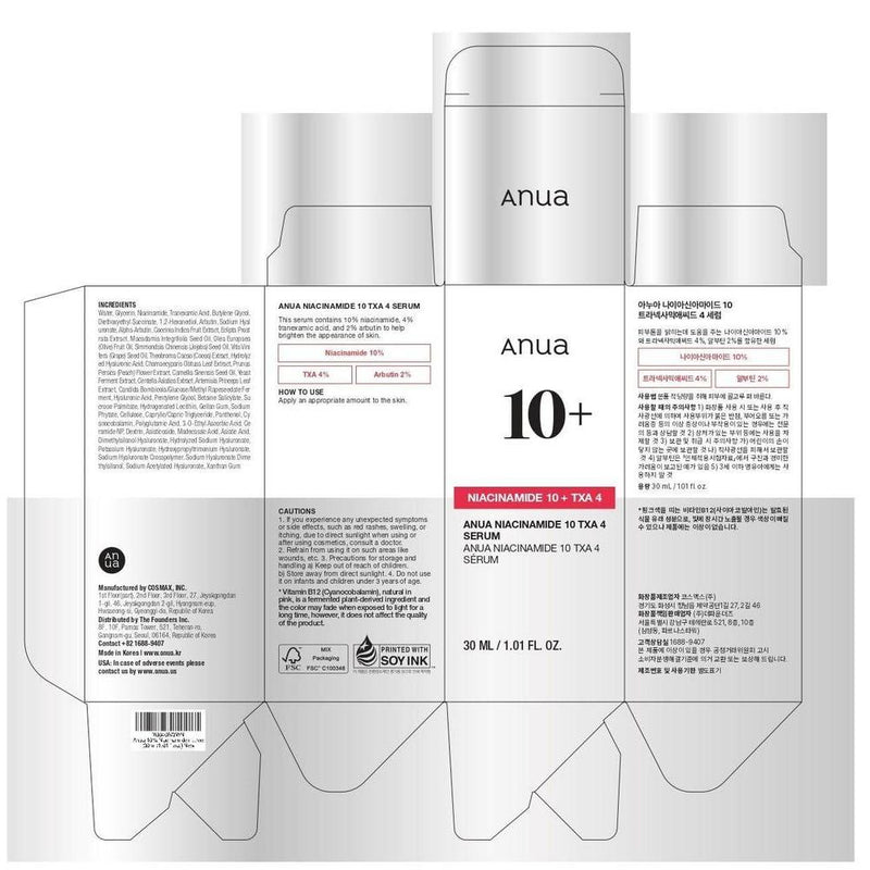Sérum Niacinamida 10% + TXA 4%, Ácido Hialurónico, 30ml