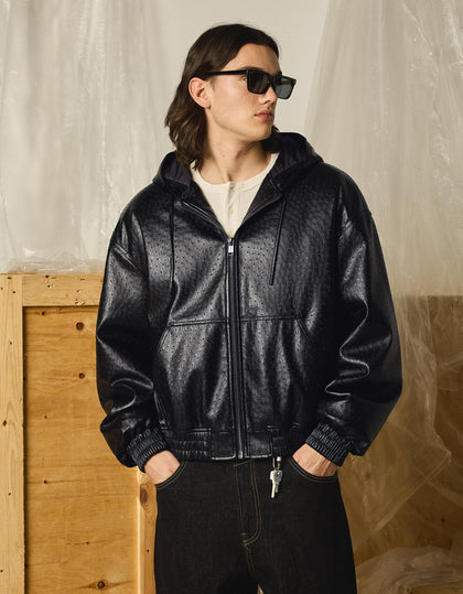 Cazadora Capucha Efecto Piel Bershka