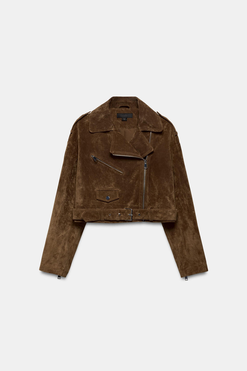 Cazadora Corta 100% Piel Ante Cinturón Zara
