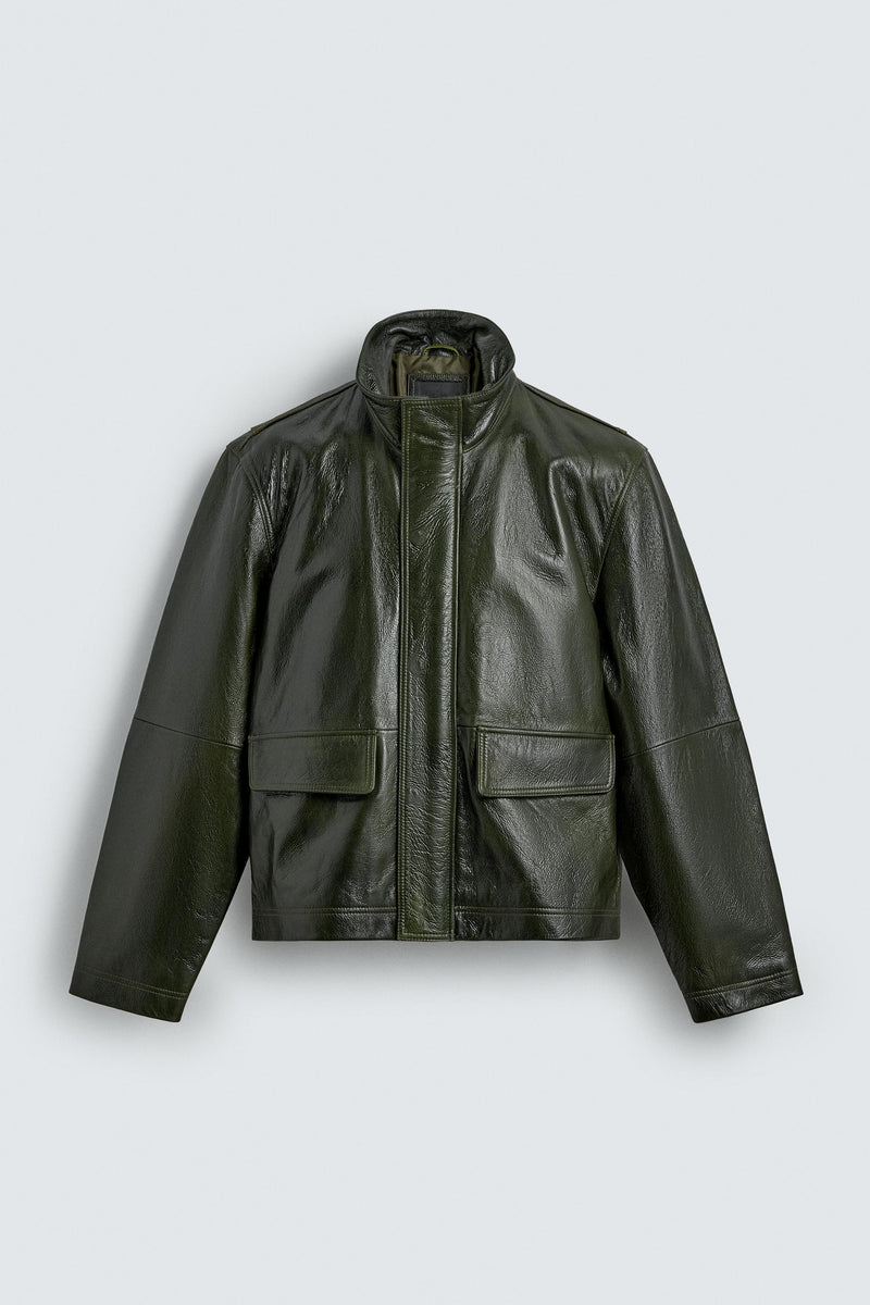 Cazadora Piel Bolsillos Zara