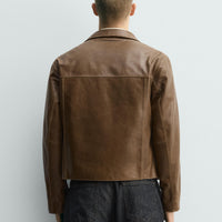 Cazadora Piel Pespuntes Zara