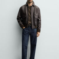 Cazadora Relaxed Fit Piel Zara