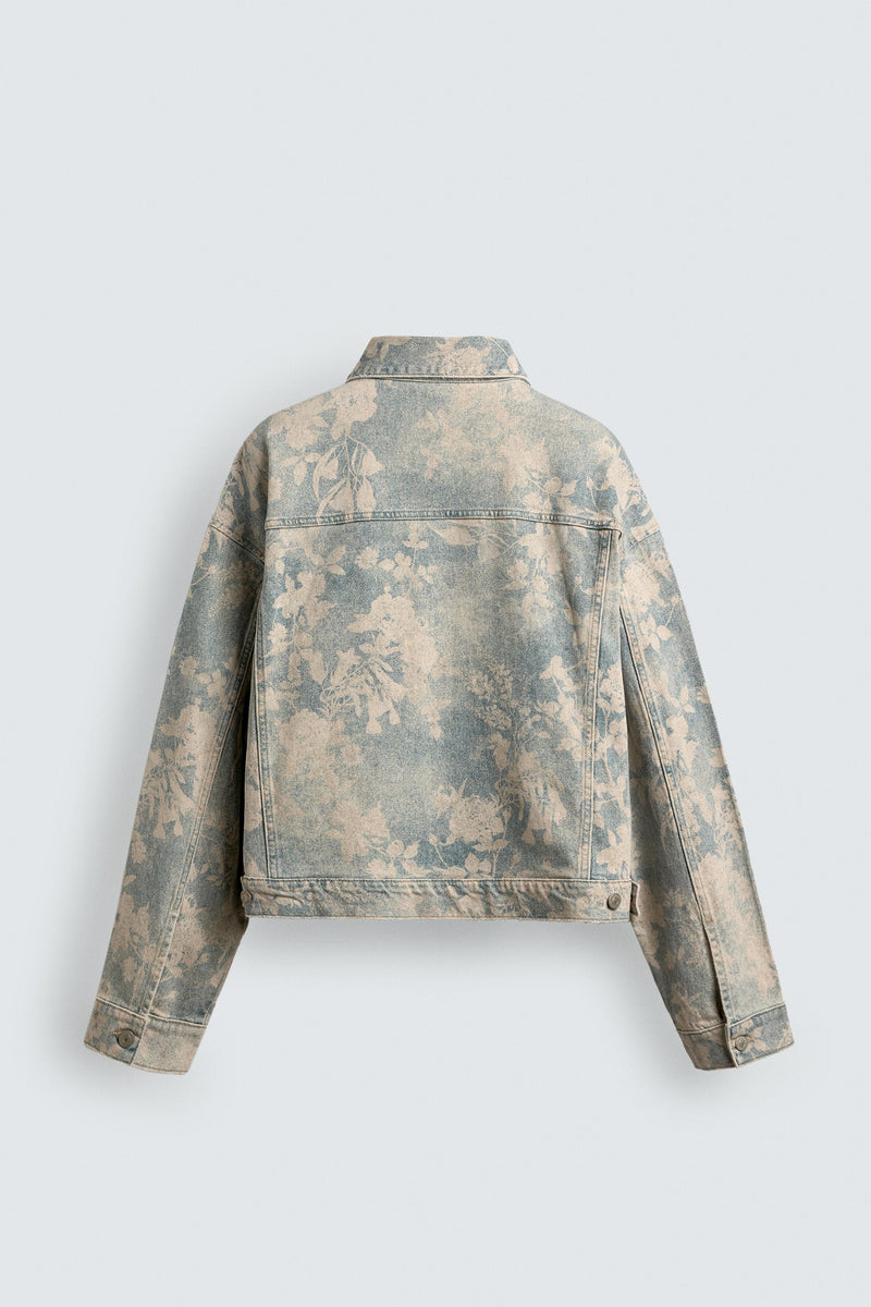 Cazadora Cropped Fit Denim Estampado Floral Zara
