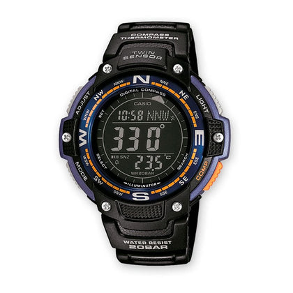 Casio Serie SGW100, reloj digital con brújula, cronómetro, sensor doble, resistente al agua y bajas temperaturas. Calendario automático