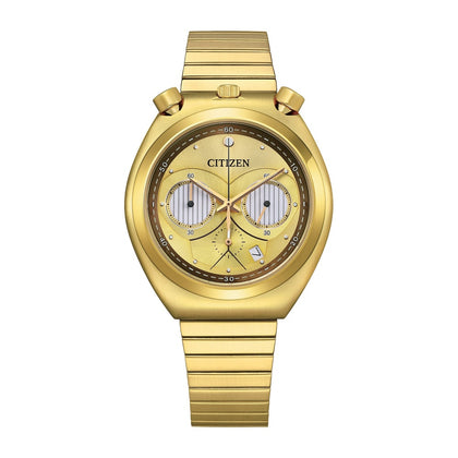 Citizen Reloj de cuarzo Star Wars para hombre inspirado en C-3PO, diseño coleccionable en acero inoxidable dorado