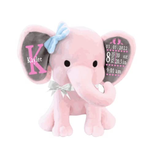 Custom Baby Birth Stats Elephant: Birth Announcement, Keepsake, Personalized Stuffed Animal, Custom Shower Gift, New Baby, New Mom,