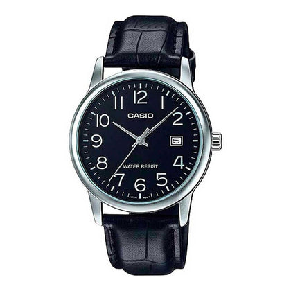 Reloj Casio para hombre con correa de cuero, diseño clásico y funcionalidad moderna, resistente al agua con visualización de fecha