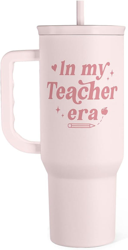 SANDJEST Teacher Gift – Stainless Steel Insulated Tumbler with Handle - Cool Teacher Club Travel Coffee Mug Cup for Women Back to School Birthday Christmas Teacher's Appreciation, 40oz