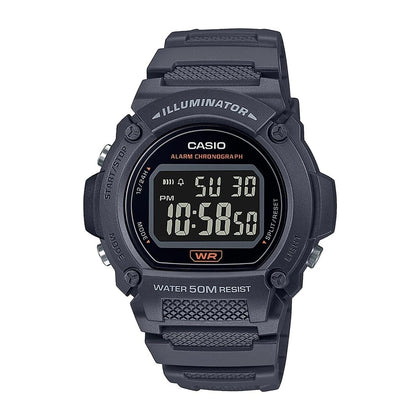 Reloj digital Casio modelo W-219H-8BVCF unisex resistente al agua con luz LED, cronómetro y batería de larga duración