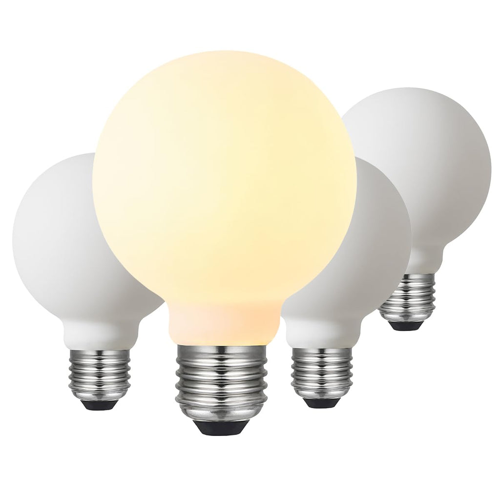 Liii&ARTMAN LED Light Bulb G25/G80 Dimmable Flick-Free Matt Porcelain White 120V 6W 2700K CRI95 High Color Accuracy Light Globe, 550LM, 55W Equivalent Edison Bulb 4-Pack