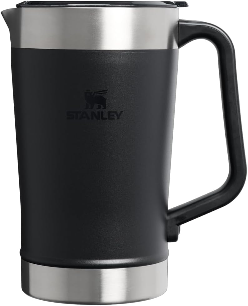 Stanley Stay-Chill Pitcher 64 oz | Cold Water, Beer, and Drink Pitcher with Lid | Large Capacity Durable Beverage Container with Handle | Insulated Stainless Steel | BPA-Free | Black 2.0
