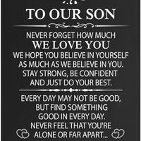 GEYGIE To Our Son We're Always With You Black Wallet Card, Engraved Metal Wallet Insert Card Love Notes from Mom Dad, Funny Graduation Birthday Coming of Age Wedding Freshman Gifts for Son with Love