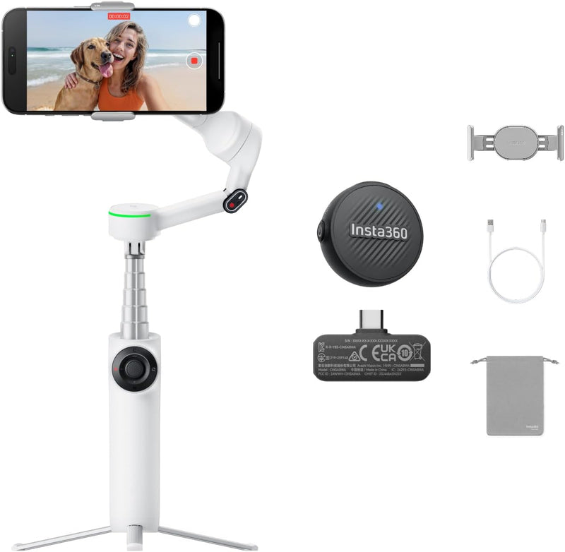 Insta360 Flow 2 Pro - Summit White — Estabilizador gimbal para celular con IA