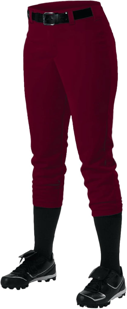 Alleson Athletic Fastpitch Softball Pants for Women. Low Rise Double Knit Maroon Softball Pants with Belt Loop (Style 605PBW) X-Large