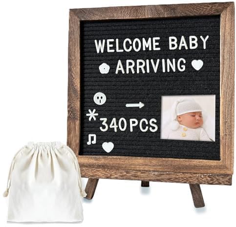 Felt Letter Board 10x10" – 340 Letters, Numbers & Symbols, Wall Mount or Stand Display, Changeable Message Board for Quotes & Notes, Home/School/Office/Hotel/Restaurant/ Coffee Shop, 2 Storage Bags, Dark Brown Wood Frame