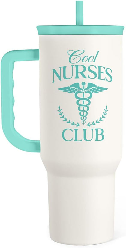 SANDJEST Nurse Gift for Women, Nutrition Facts Tumbler with Handle, Insulated Stainless Steel Travel Coffee Mug for Nursing Friends, Aprreciation Gifts for Nurse Week, Birthday, Christmas, 40oz