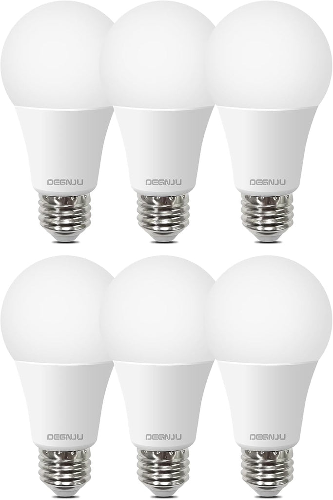 DEGNJU A19 LED Light Bulbs, 100 Watt 5000K Daylight Light Bulbs, 1500 Lumens, E26 Standard Base, Non-Dimmable, 13W Bright White LED Bulbs for Bedroom Home Office, 6 Pack