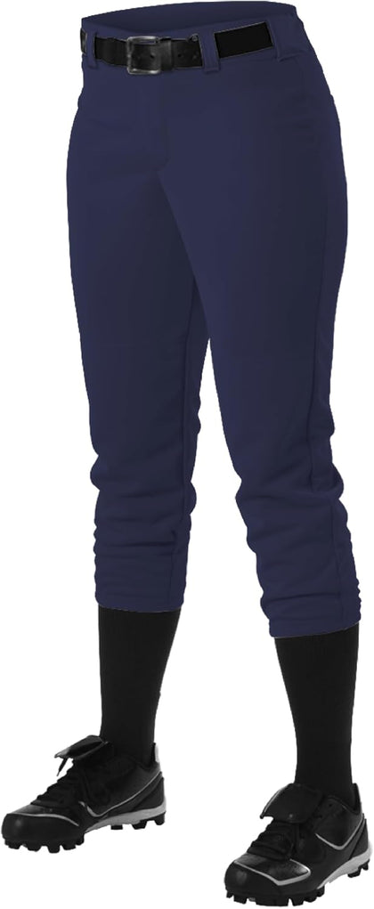 Alleson Athletic Fastpitch Softball Pants for Women. Low Rise Double Knit Navy Softball Pants with Belt Loop (Style 605PBW) XX-Large