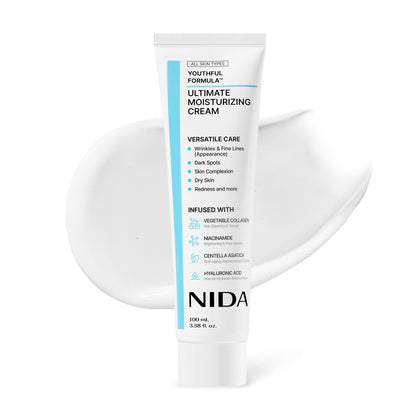 NIDA Youthful Formula Crema Hidratante con Centella Asiatica, Niacinamida, Acido Hialuronico y Colageno, Antiarrugas y Antimanchas, 100ml