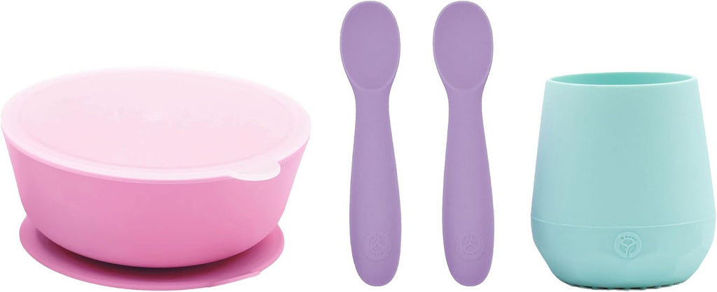 WeeSprout First Feeding Set - Silicone Baby Training Cup 2 Oz, Suction Bowl 10 Oz with Lid & 2 Baby Led Weaning Spoons - For Children 4+ Months - Non-Slip Grip - Dishwasher & Microwave Safe