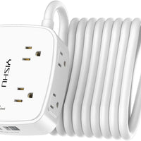 15 Ft Surge Protector Power Strip - 8 Widely Outlets with 4 USB Ports, 3 Side Outlet Extender with 15 Feet Extension Cord, Flat Plug, Wall Mount, Desk USB Charging Station, ETL, White