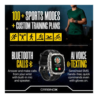 CARBINOX Smartwatch resistente con pantalla AMOLED, acero inoxidable, IP69K/5ATM, GNSS dual, batería 500mAh, Bluetooth