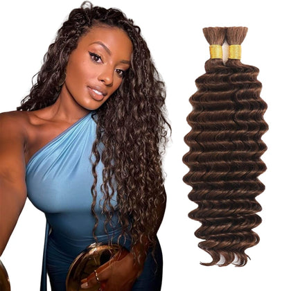 #4 Brown Human Braiding Hair for Boho Braids 26 26 26 Inch Chocolate Brown Deep Wave Bulk Human Hair Dark Brown Knotless Boho Braiding Curly Virgin Hair Extensions 150g