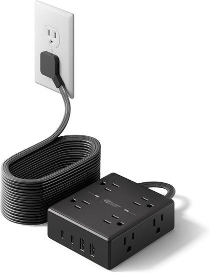 SUPERDANNY Extension Cord,Flat Plug Surge Protector Power Strip,25Ft