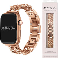 My Pretty Strap Double Chain Band Compatible with Apple WATCH SE Series 8 7 6 5 4 3 2 1, 38/40/41mm or 42/44/45/49mm for Women (42MM / 44MM / 45MM / 49MM, Rose Gold)