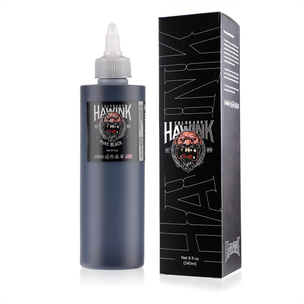 HAWINK Black Tattoo Ink 8oz (240ml) Vegan-Friendly USA Standard Pigment Tattoo Supplies Concentrated Black TI203-240-002