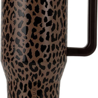 HydroJug Traveler 40oz, Insulated Tumbler with Handle & Straw, Brown Leopard