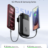 MOVE SPEED 35W Portable Charger, 20000mAh Power Bank,Built in USB-C Cables